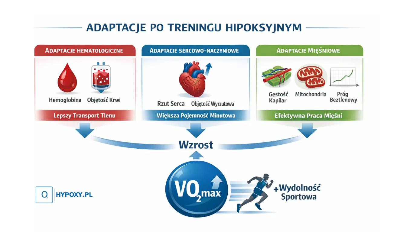 Schemat adaptacji organizmu po treningu hipoksyjnym: zmiany we krwi, w układzie krążenia i w mięśniach