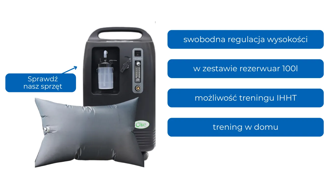 Generator hipoksyjny z rezerwuarem 100 l do treningu w domu, z regulacją wysokości i trybem IHHT